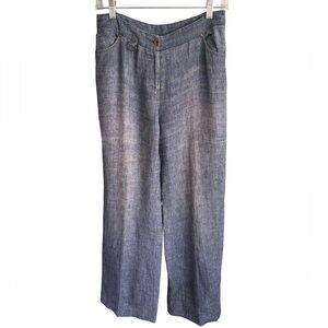 BYE French Linen Pendule Wide-Leg Pants in Washed Chambray Denim Indigo Blue